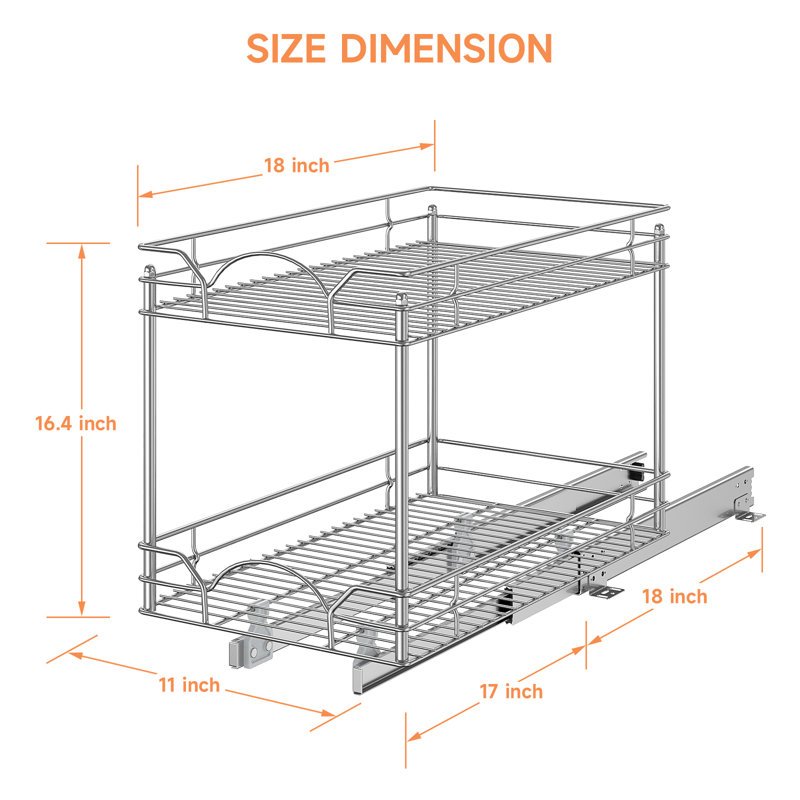 Aristeia Steel Pull Out Drawer, 16.4" H x 11" W x 18" D, Silver