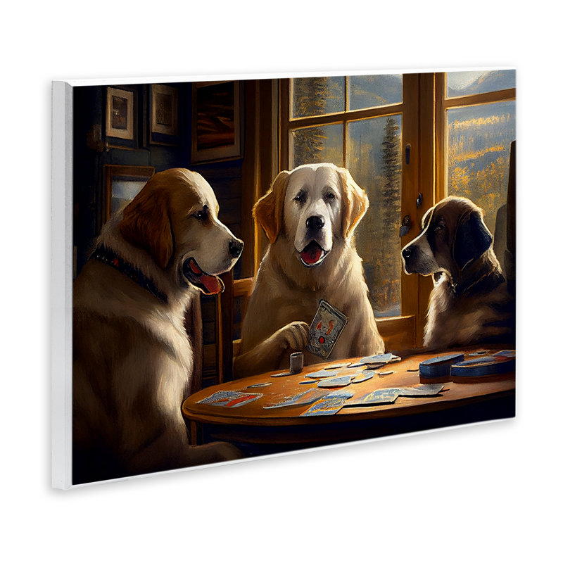 "Chiens jouant au jeu de cartes" par Sasha, H 10 po x l 15 po