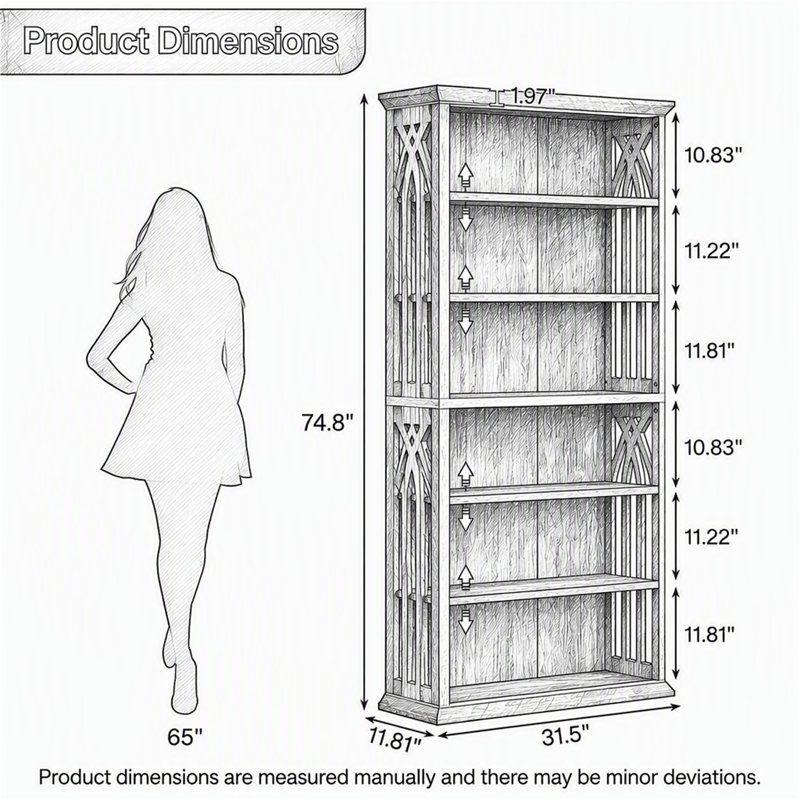 Étagère à 6 niveaux, bibliothèque de 75 pouces avec tablettes de rangement