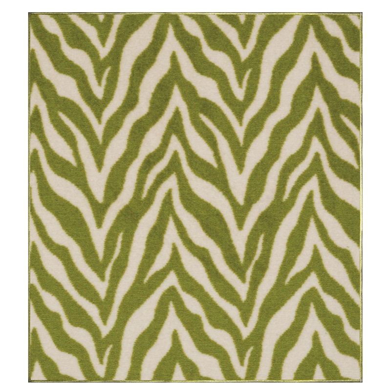 Tapis vert / beige à imprimé animal, Carré 9 pi