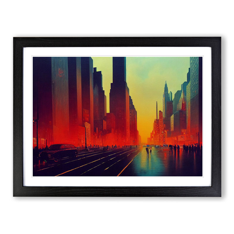 XH1022-6149X Modern New York Skyline Vol.3 1 Piece Single Picture Frame Wall Art, 46cm H x 64cm W x 2cm D, Black