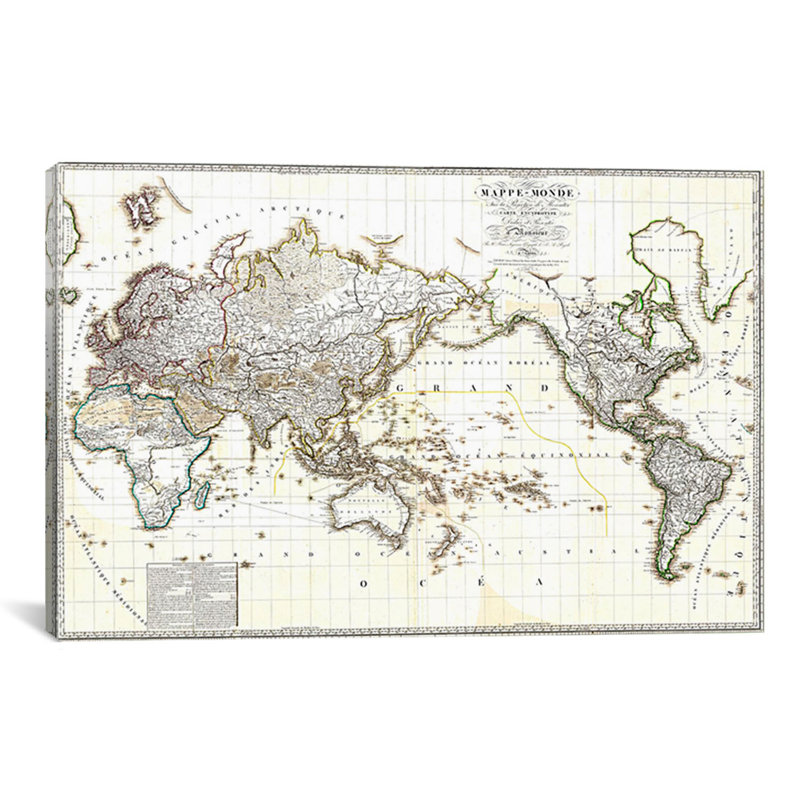 « french map the 1816 world », impression sur toile, H 18 po x l 26 po x P 1,5 po