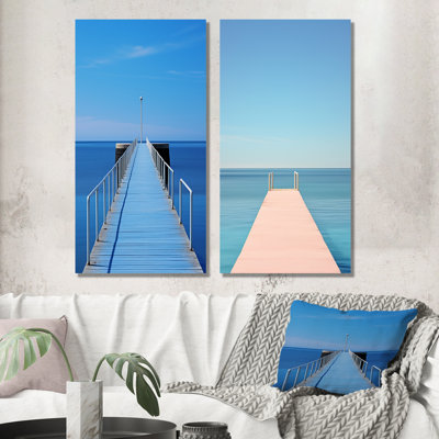 Coastal Blue Pier Perspect - ensemble de 2 impressions sur toile côtières