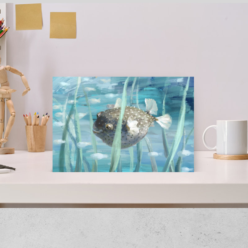 Art mural Pufferfish in Seagrass, 12" H x 18" W