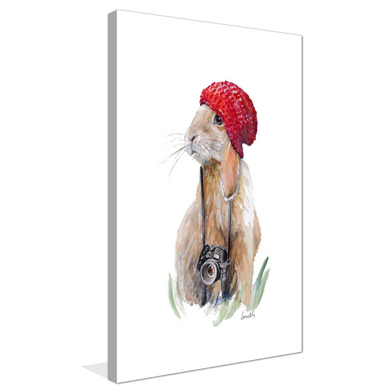 «Modern Bunny I», reproduction de peinture à l'aquarelle, H 30 po x l 18 po x P 1 po, Toile tendue