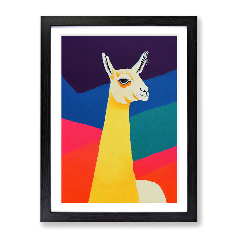 Llama Painting Color Field Painting - Single Picture Frame Print, Black, 34cm H x 25cm W x 2cm D