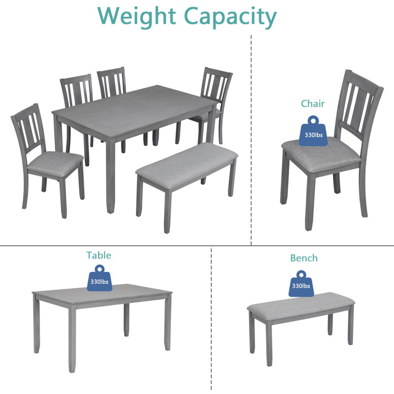 Ensemble de salle à manger de cuisine, table de salle à manger rectangulaire en bois avec chaises rembourrées et banc, ensemble de table à manger pour personnes, bar et cuisine