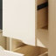 Table de chevet mince en bois massif 10 po avec 2 tiroirs, table de chevet mince avec dessus en cuir beige, conception étroite pour petite chambre à coucher-437566716