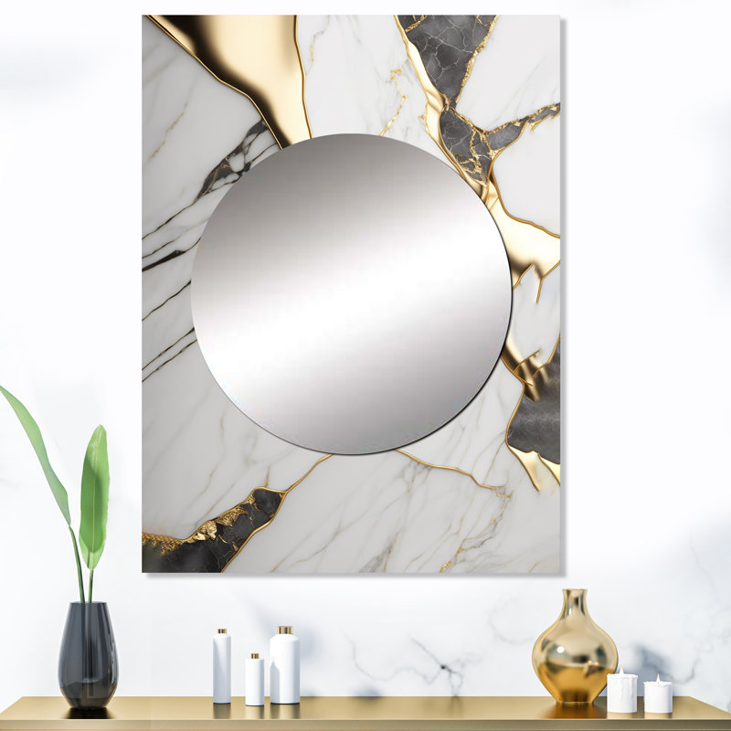 Millia Abstract Geode Marble White And Gold I - Marble Mirror, Modern Decorative Wall Mirror, Printed Metal Art, 40" x 30"