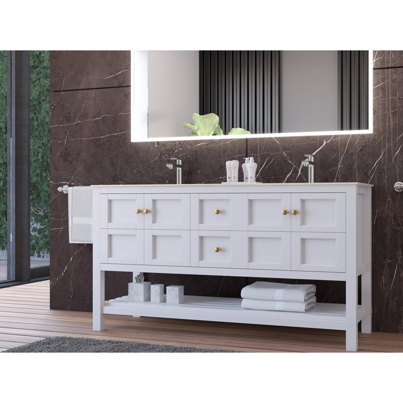 Meuble-lavabo de 60 po Anneus (base seulement), Blanc / Doré