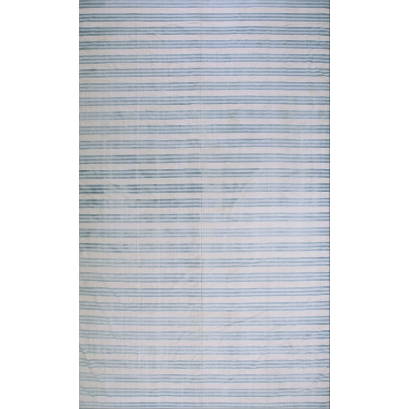 Large Size Antique Cotton White and Blue Stripes Flatweave Indian Dhurrie Rug