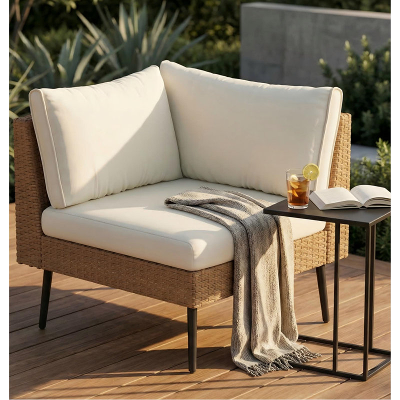 2-Piece Premium Wicker Patio Corner Sofa, White