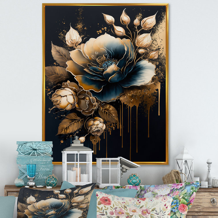 Blue And Gold Angel Wings III Framed On Canvas Print
