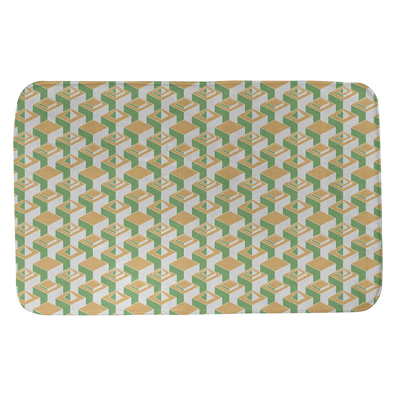 Tapis de bain géométrique antidérapant à motif de gratte-ciels, l 17 po x L 24 po, Orange/vert