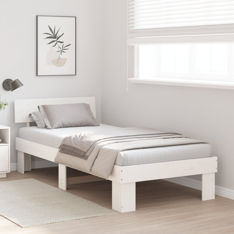 Bed Frame with Headboard Solid Pine Wood, White, Single (3')