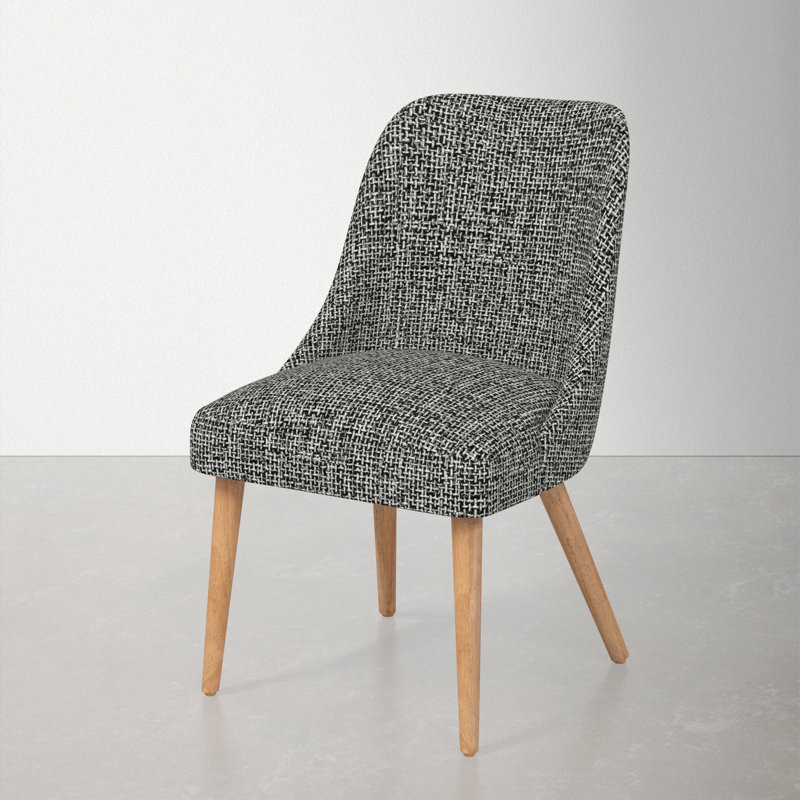 Chaise en bois massif Lozelle, Bois naturel, Tweed poivre moderne