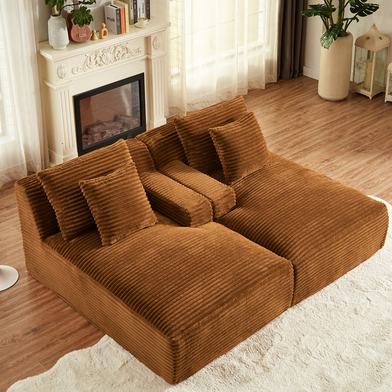 Rembourrage à ressorts pour chaise longue orange à 2 places en velours côtelé orange, sans assemblage requis
