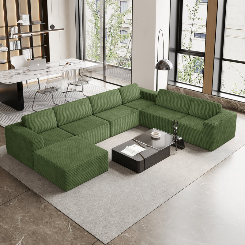 Modular Oversized 404Cm 6-Seater Right-Facing L-Shaped Corduroy Sofa, No Assembly Required   , Green