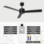 Ventilateur de plafond 52 po noir 52 po sans lumière, moteur CC réversible à 6 vitesses, minuterie