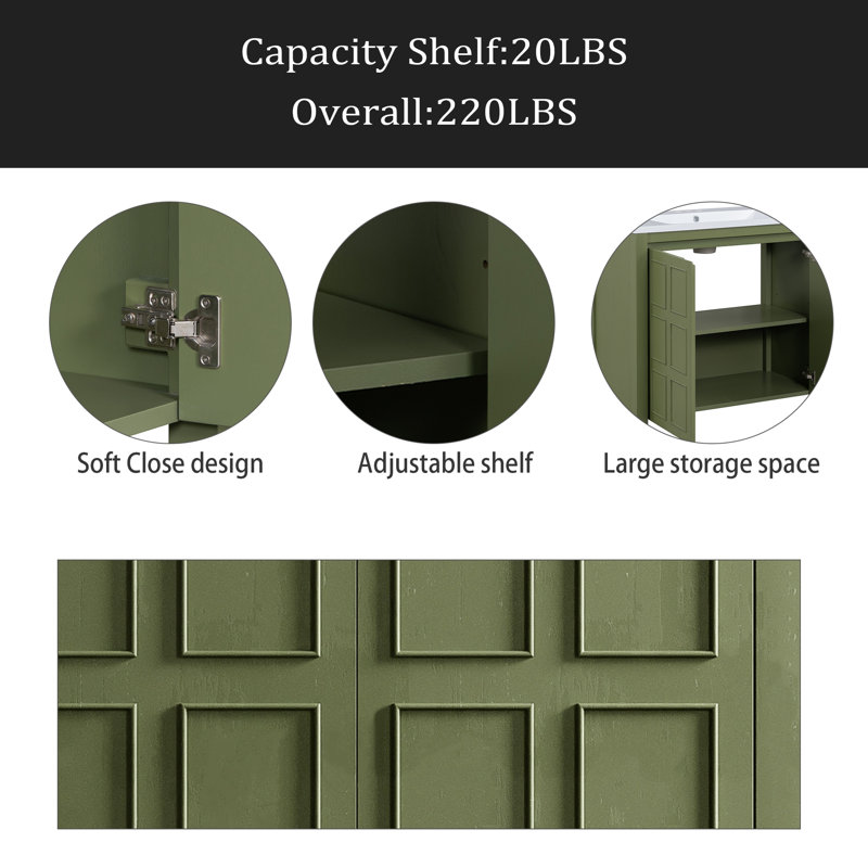 Organisateur de meuble-lavabo 36 po avec lavabo, ensemble d'armoire combiné, armoire de rangement pour salle de bain, Vert
