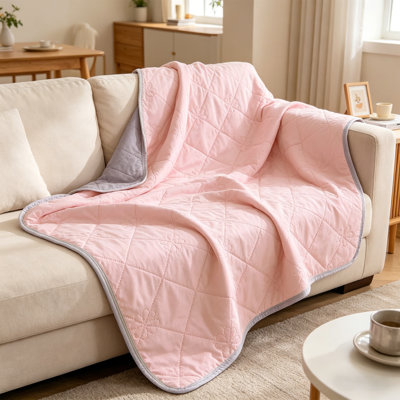  Reversible Quilted Summer Blanket, Soft & Cozy 100% Polyester Lightweight Breathable Quick Dry Throw Blanket for Couch Bed AC Room All Season, Pink, 80''X90''.