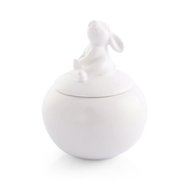 White Porcelain Bunny Lid Sugar Bowl