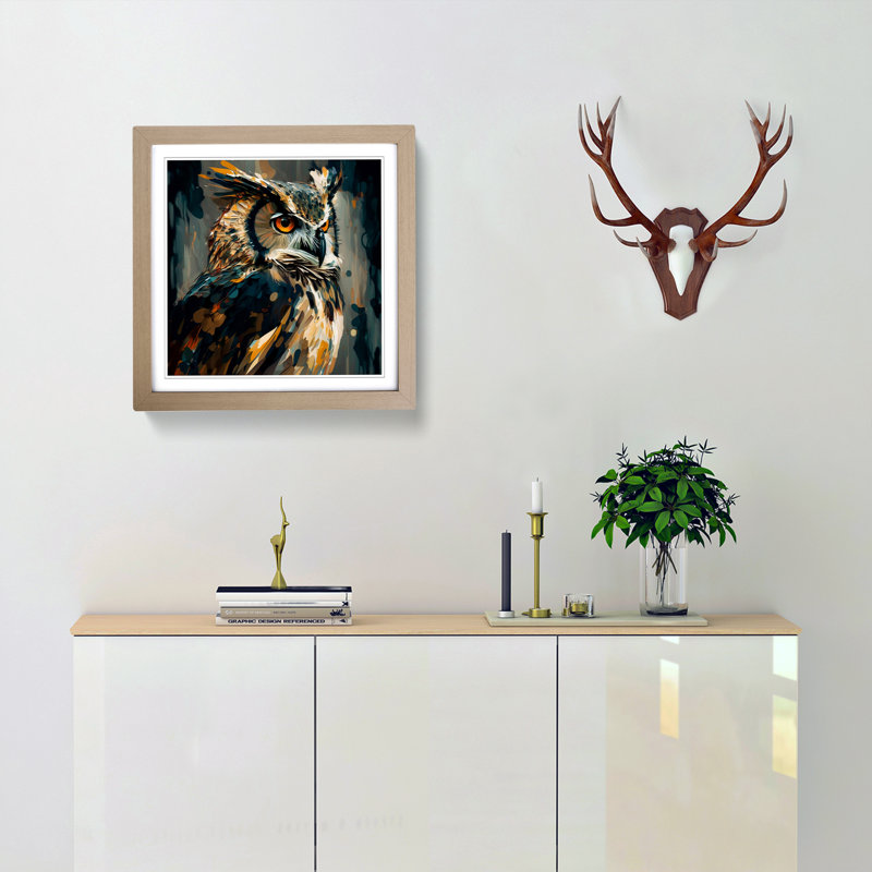 Owl Abstract Expressionism No.1 - Framed Print, Oak