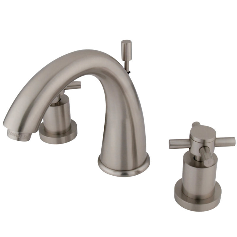 Kingston Brass Concord Two-Handle 3-Hole Deck Mount Widespread Bathroom Faucet with Brass Pop-Up Drain, Brushed Nickel