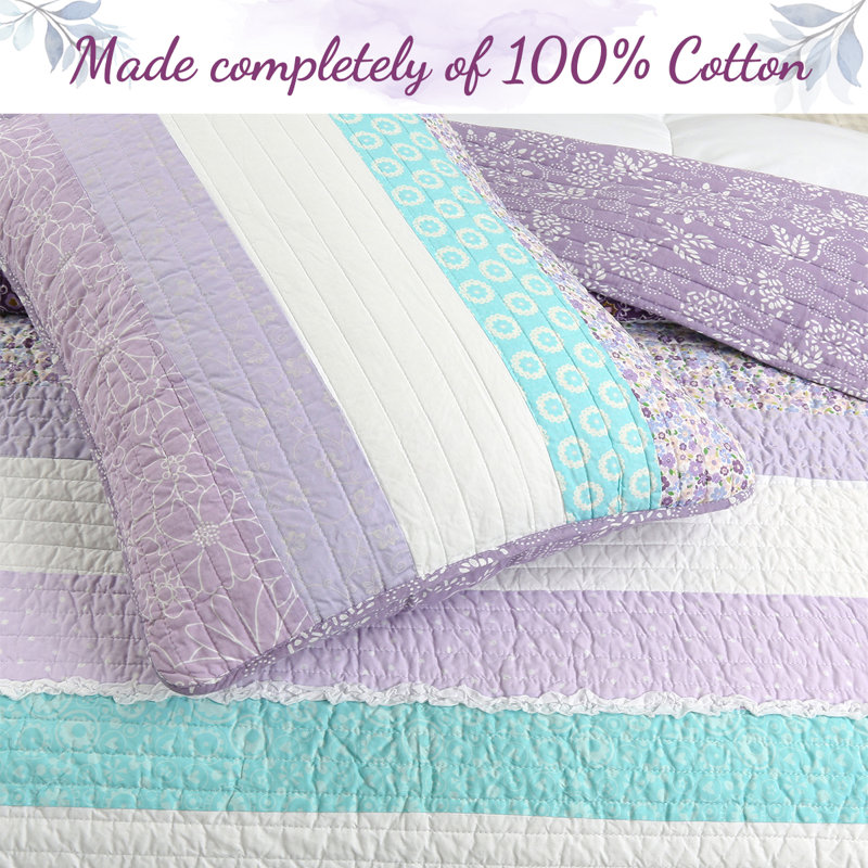 Purple and Teal Cotton Twin Reversible Quilt Set