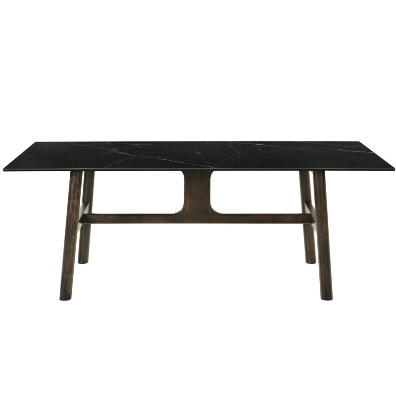 Extraordinaire table de salle à manger - Pierre frittée, verre, bois synthétique noir, surface inhabituelle et pierre attrayante