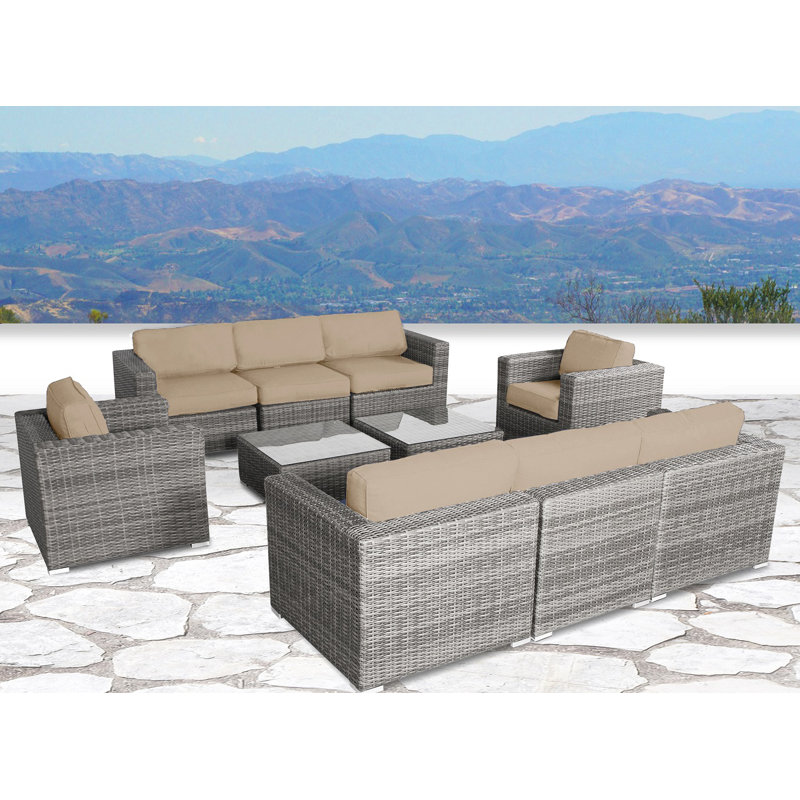 Tressel Fully Assembled 6 Piece Sunbrella Sofa Seating Group with Cushions, Mixed Gray, Sunbrella Beige