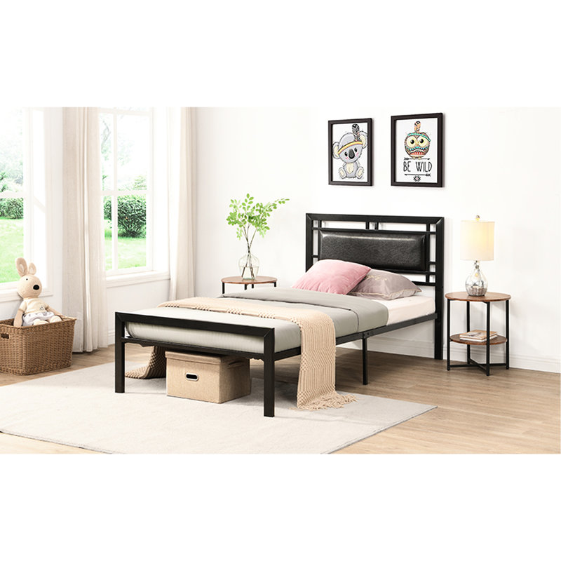 Twin Size Metal Bed - , Strong Bedroom Addition, Black Frame Strong, Silent Piece,