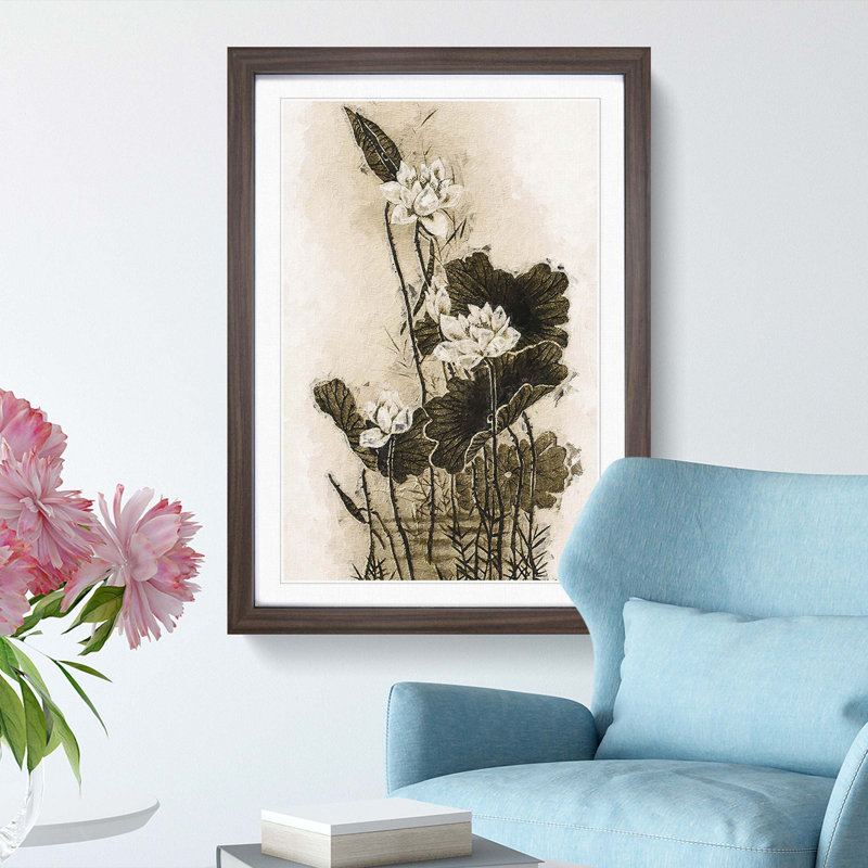 Lotus Flowers - Framed Print, 36cm H x 27cm W x 2cm D, Walnut Framed