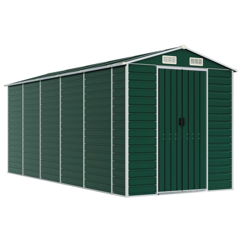 Grande remise de jardin en acier galvanisé vert Vidaxl, H 78 po x l 185 po x P 75,2 po, Vert