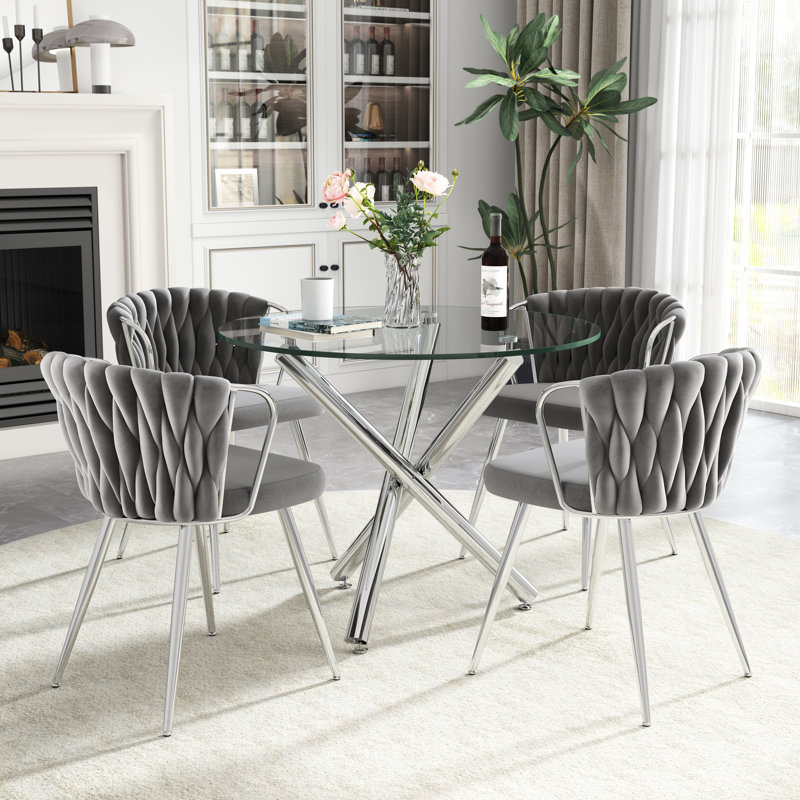 Ensemble de table de salle à manger Elegant, 5 pièces: table, 4 chaises, Gris, Argent argent
