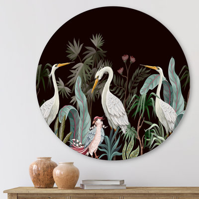 Chinoiserie avec oiseaux et pivoines III - Cercle traditionnel en métal, art mural