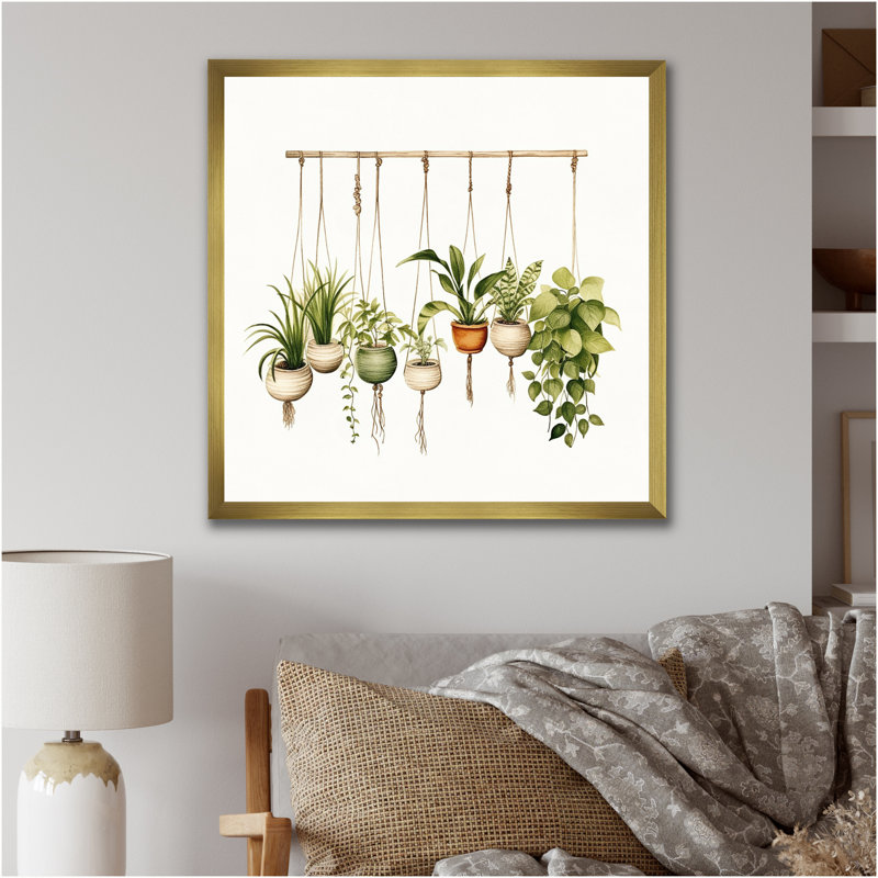 Impression sur toile de plantes botaniques suspendues, H 36 po x l 36 po x P 1,5 po, Cadre doré à une seule photo