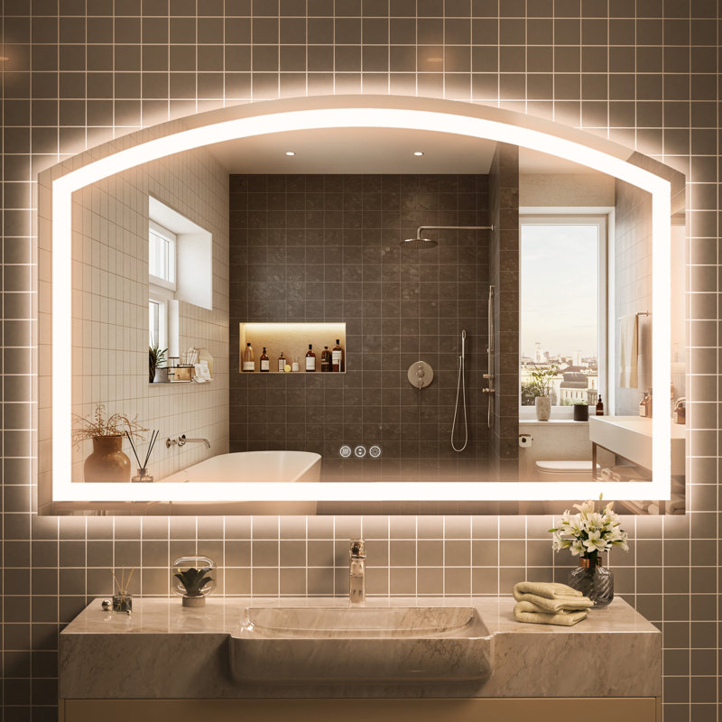 72 in. W x 36 in. H Arch Metal Framed LED Bathroom Vanity Mirror, 36" x 72"