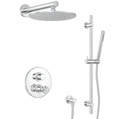 Industrial Collection Thermostatic Shower System with 2-Way Diverter, 8-Inch Rain Shower Head and Hand Shower with Slide Bar, Valve Included