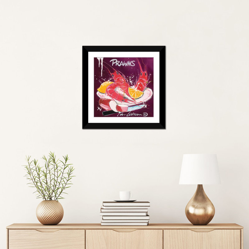 « langoustines », impression sur toile, Papier d'art encadré noir, Blanc, H 24 po x l 24 po x P 1 po