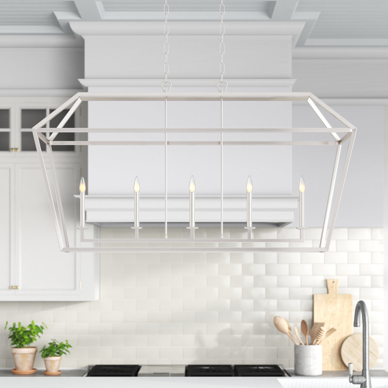Luminaire suspendu linéaire à 5 lumières pour îlot de cuisine Addyson, Nickel poli