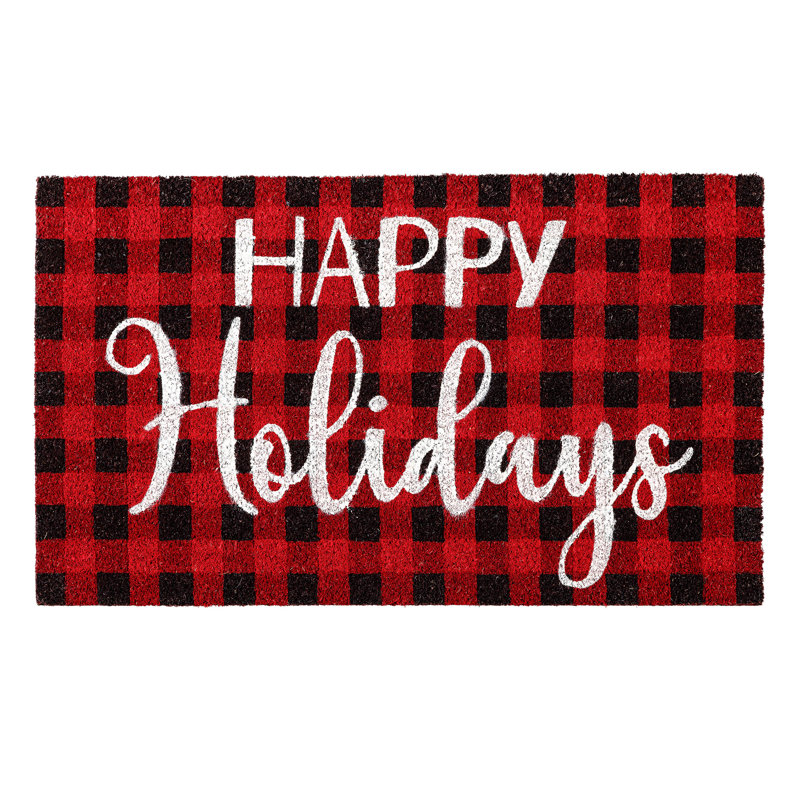 Happy Holidays Plaid Coir Mat