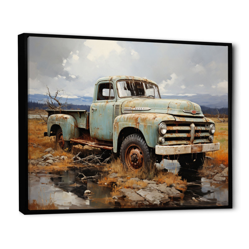 Pickup Truck Atmospheric Impressionism I - Transportation Wall Art Prints, Cadre flottant noir, H 24 po x l 32 po x P 1 po