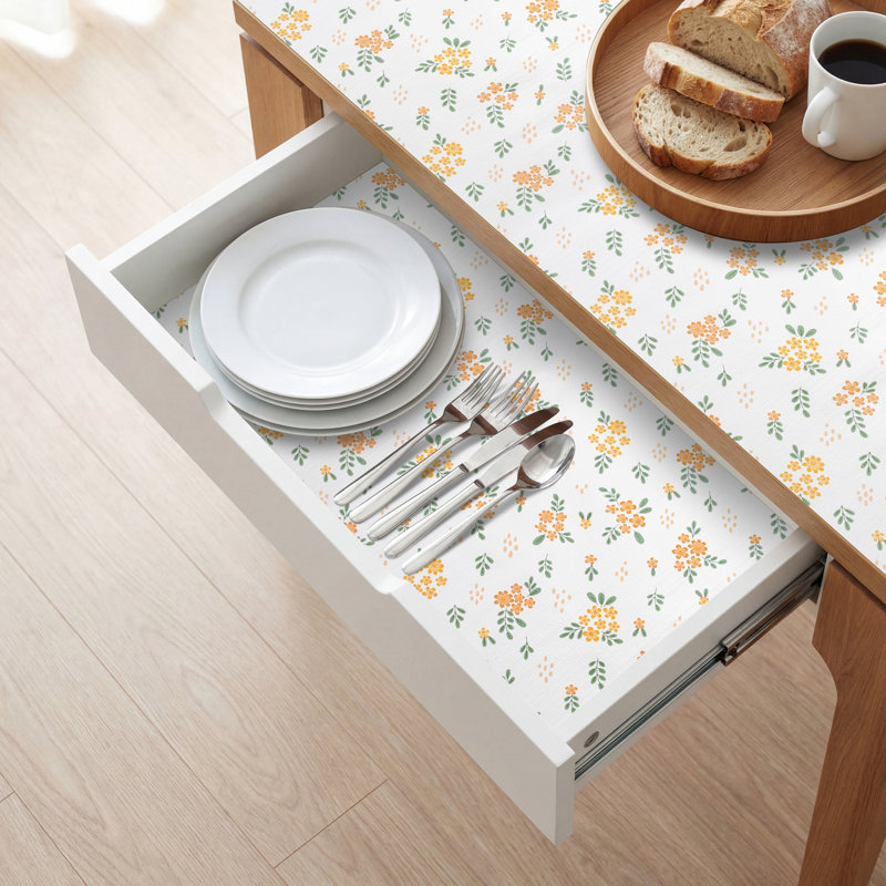 Doublure de tablette, doublures d'armoire non adhésives et antidérapantes, doublures de tiroirs, marguerite verte et orange, l 18 po x L 96 po