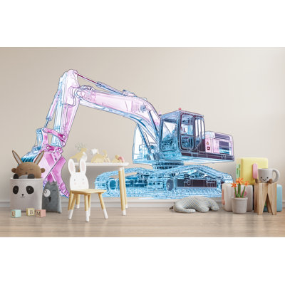 Futuristic Excavator Wall Art, Robot Construction Nursery Decor, Modern Digger Kids Room Art 182Mv