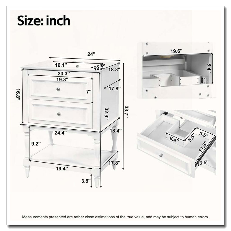 Meuble-lavabo 24 po avec lavabo en céramique, Blanc