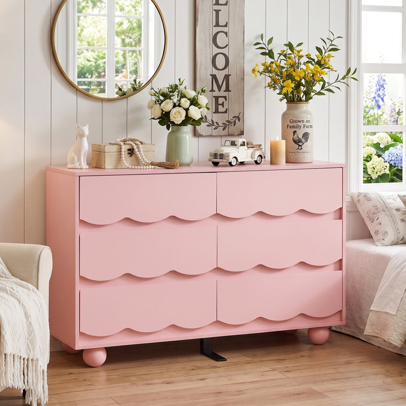 Commode 6 tiroirs Scalloped Design, Rose