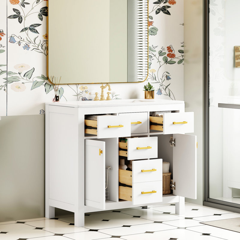 36'' Bathroon Vanity With Ceramic Sink Combo Set, Blanc