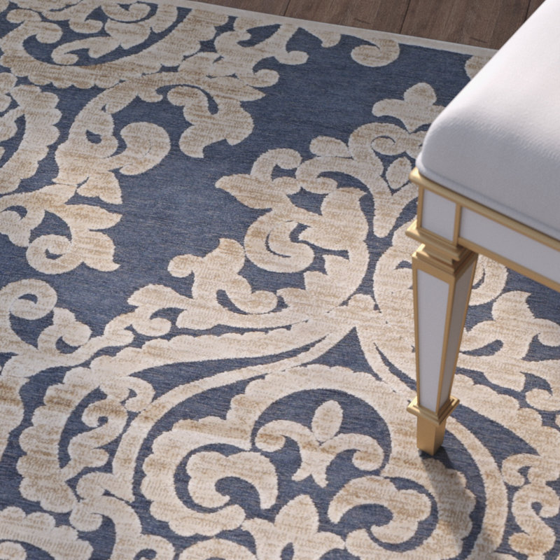 Mitchum Stone/Navy Area Rug, Rectangle 5'3" x 7'6"