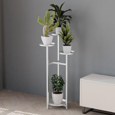 Multi-Layer Metal Plant Stand for Indoor Corner – Tiered Shelf Rack with Anti-Slip Feet, Tall Holder for Living Room, Balcony, Office – White, 100cm Tall